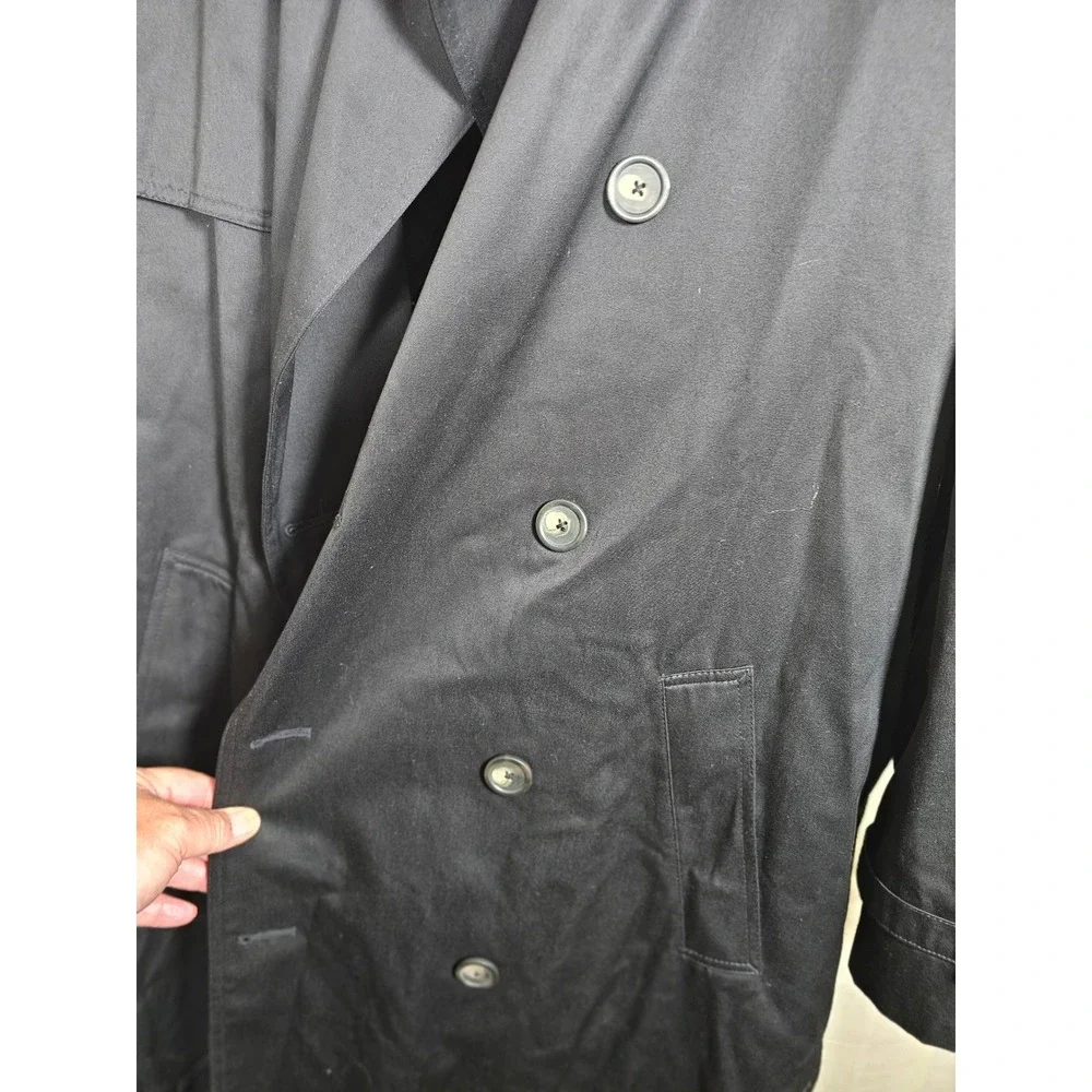 Chaps Mens Black Double Breasted Trench Coat Removable Liner 46L RN 117688